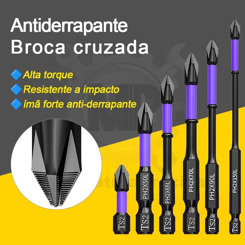 Kit 6 Pontas Phillips PH2 Pontas de Impacto