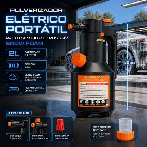 Pulverizador Elétrico Automotivo Portátil Verunto para Espuma e Limpeza de 2 L