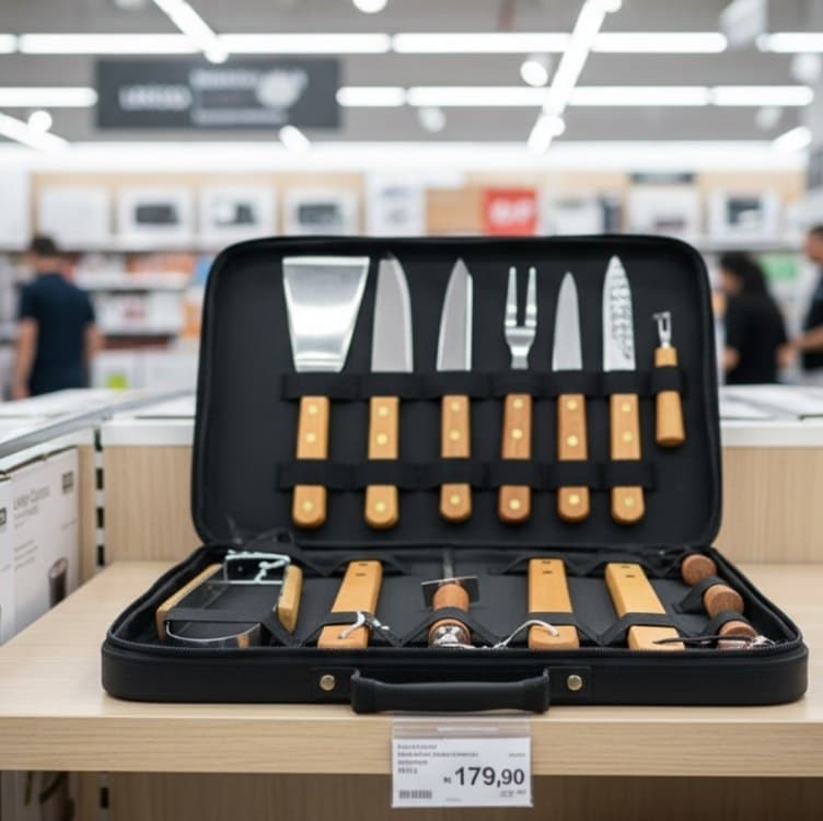 Kit Churrasco 360 De Aço Inoxidável Com 10 Peças